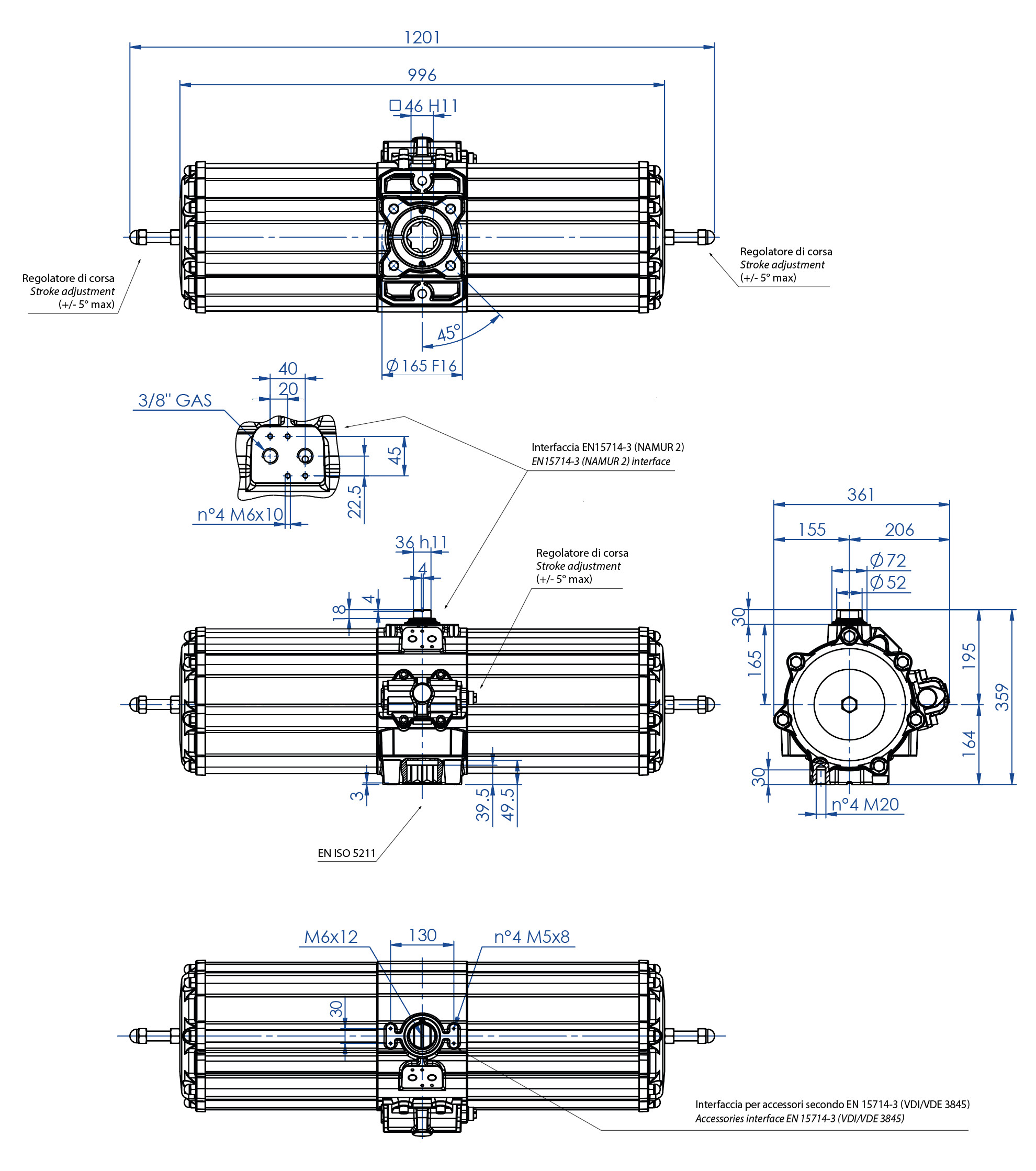 AGO - Aluminium spring return SR type - dimensions - Spring return pneumatic actuator size SR 2880 (Nm)